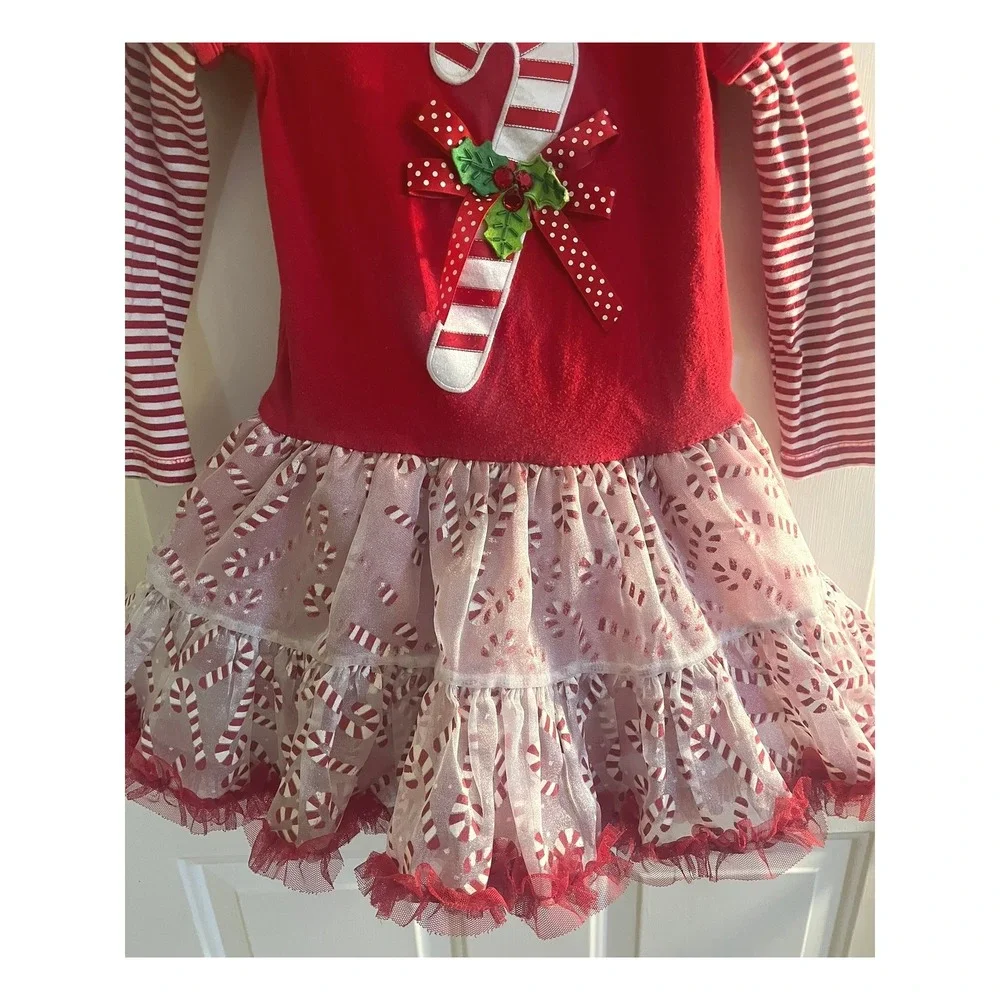 Little Girls Holiday Candy Cane Red and White Striped Tutu Dress Sz‎ 5